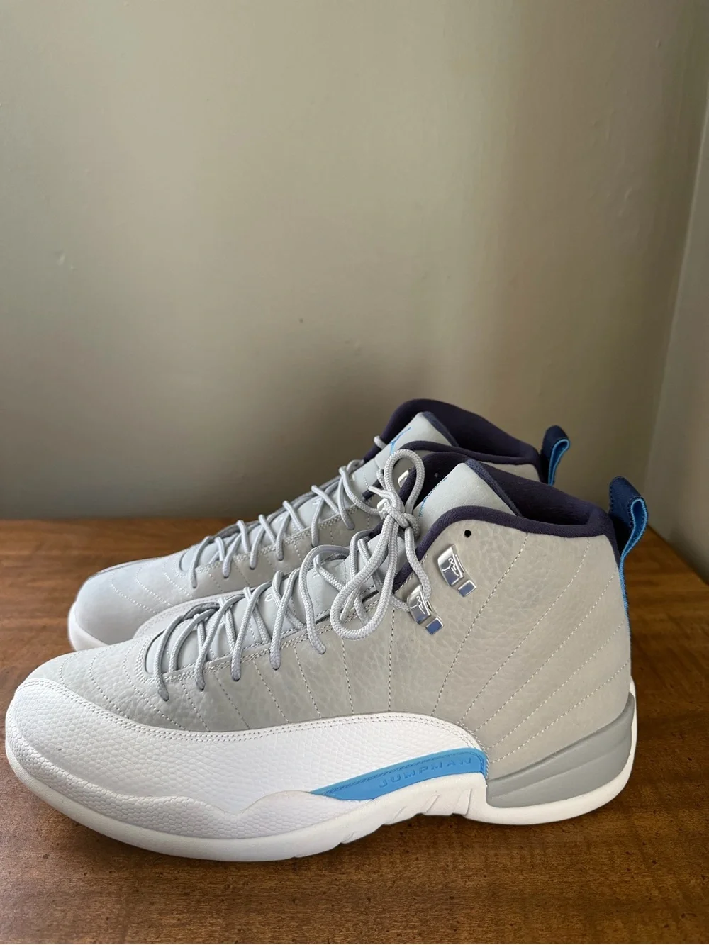 Jordan Men's Grey, White and Blue High-Top Sneakers